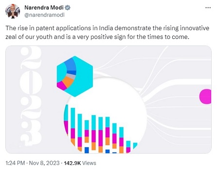 Prime Minister Narendra Modi hails surge in India`s patent applications